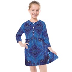 Blue Golden Marble Print Kids  Quarter Sleeve Shirt Dress by designsbymallika