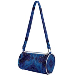 Blue Golden Marble Print Mini Cylinder Bag by designsbymallika