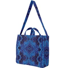 Blue Golden Marble Print Square Shoulder Tote Bag by designsbymallika