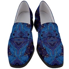 Blue Golden Marble Print Women s Chunky Heel Loafers by designsbymallika