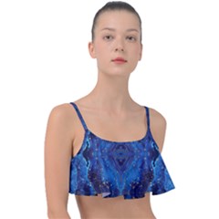 Blue Golden Marble Print Frill Bikini Top by designsbymallika