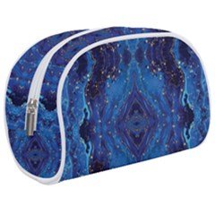 Blue Golden Marble Print Makeup Case (medium) by designsbymallika