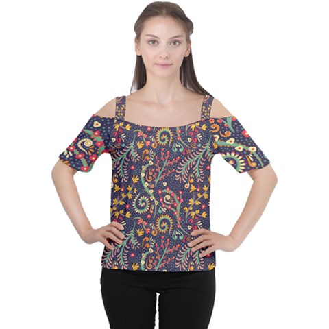 Pretty Baatik Print Cutout Shoulder Tee by designsbymallika