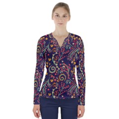 Pretty Baatik Print V-Neck Long Sleeve Top