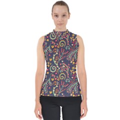 Pretty Baatik Print Mock Neck Shell Top