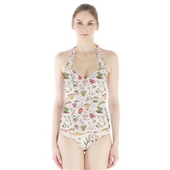 Green Tea Love Halter Swimsuit by designsbymallika