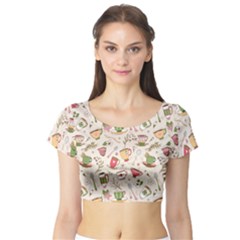 Green Tea Love Short Sleeve Crop Top by designsbymallika