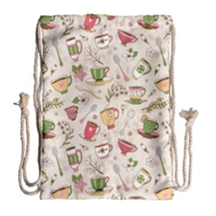 Green Tea Love Drawstring Bag (large) by designsbymallika