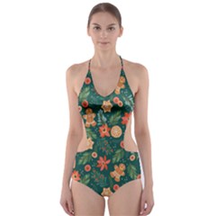 Christmas Pattern 3 Cut-out One Piece Swimsuit by designsbymallika