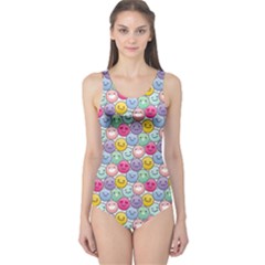 Cute Emoticon Pattern One Piece Swimsuit by designsbymallika