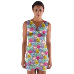 Cute Emoticon Pattern Wrap Front Bodycon Dress by designsbymallika