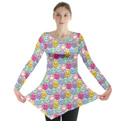 Cute Emoticon Pattern Long Sleeve Tunic  by designsbymallika