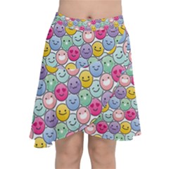 Cute Emoticon Pattern Chiffon Wrap Front Skirt by designsbymallika