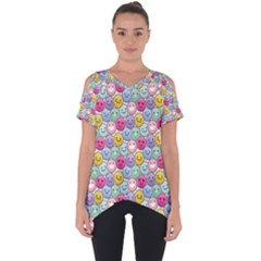 Cute Emoticon Pattern Cut Out Side Drop Tee by designsbymallika