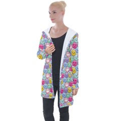 Cute Emoticon Pattern Longline Hooded Cardigan by designsbymallika