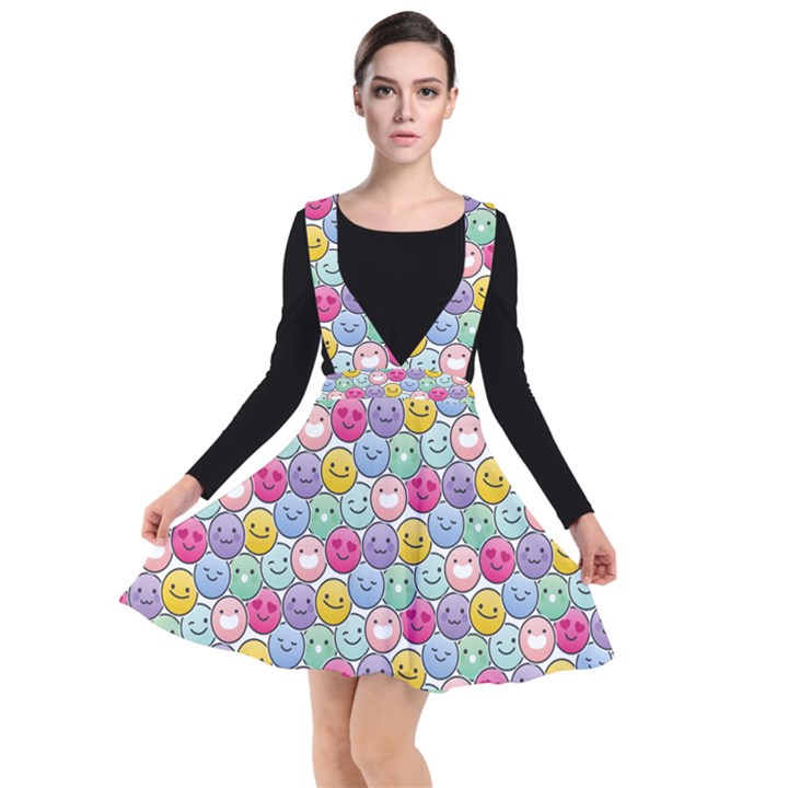 Cute Emoticon Pattern Plunge Pinafore Dress