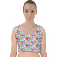 Cute Emoticon Pattern Velvet Racer Back Crop Top by designsbymallika