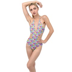 Cute Emoticon Pattern Plunging Cut Out Swimsuit by designsbymallika