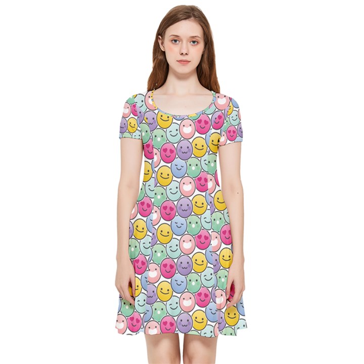 Cute Emoticon Pattern Inside Out Cap Sleeve Dress