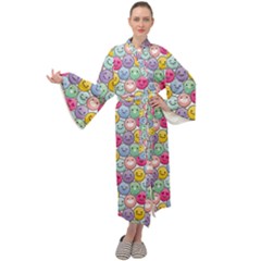 Cute Emoticon Pattern Maxi Velour Kimono by designsbymallika