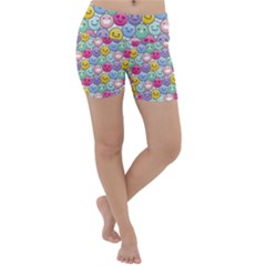 Cute Emoticon Pattern Lightweight Velour Yoga Shorts by designsbymallika