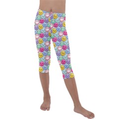 Cute Emoticon Pattern Kids  Lightweight Velour Capri Leggings  by designsbymallika