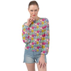 Cute Emoticon Pattern Banded Bottom Chiffon Top by designsbymallika