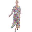 Cute Emoticon Pattern Quarter Sleeve Wrap Front Maxi Dress View1