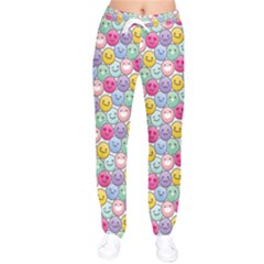 Cute Emoticon Pattern Women Velvet Drawstring Pants by designsbymallika