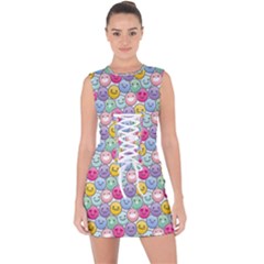 Cute Emoticon Pattern Lace Up Front Bodycon Dress by designsbymallika