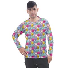 Cute Emoticon Pattern Men s Pique Long Sleeve Tee