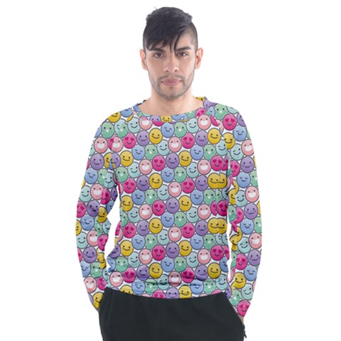 Cute Emoticon Pattern Men s Long Sleeve Raglan Tee by designsbymallika