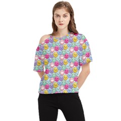 Cute Emoticon Pattern One Shoulder Cut Out Tee by designsbymallika