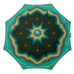 Green Golden Marble Print Straight Umbrellas by designsbymallika