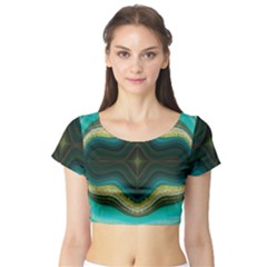 Green Golden Marble Print Short Sleeve Crop Top by designsbymallika