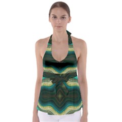 Green Golden Marble Print Babydoll Tankini Top by designsbymallika