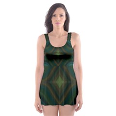 Green Golden Marble Print Skater Dress Swimsuit by designsbymallika