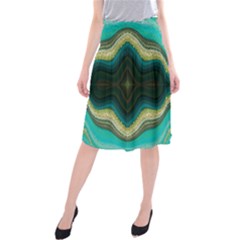 Green Golden Marble Print Midi Beach Skirt by designsbymallika