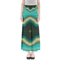 Green Golden Marble Print Full Length Maxi Skirt by designsbymallika