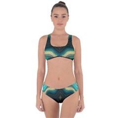 Green Golden Marble Print Criss Cross Bikini Set by designsbymallika