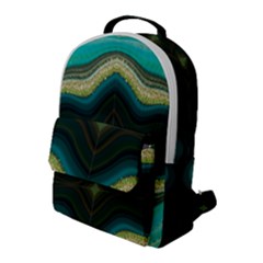 Green Golden Marble Print Flap Pocket Backpack (large) by designsbymallika