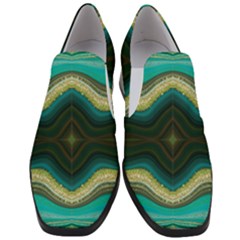 Green Golden Marble Print Women Slip On Heel Loafers by designsbymallika