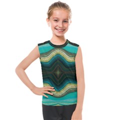 Green Golden Marble Print Kids  Mesh Tank Top by designsbymallika