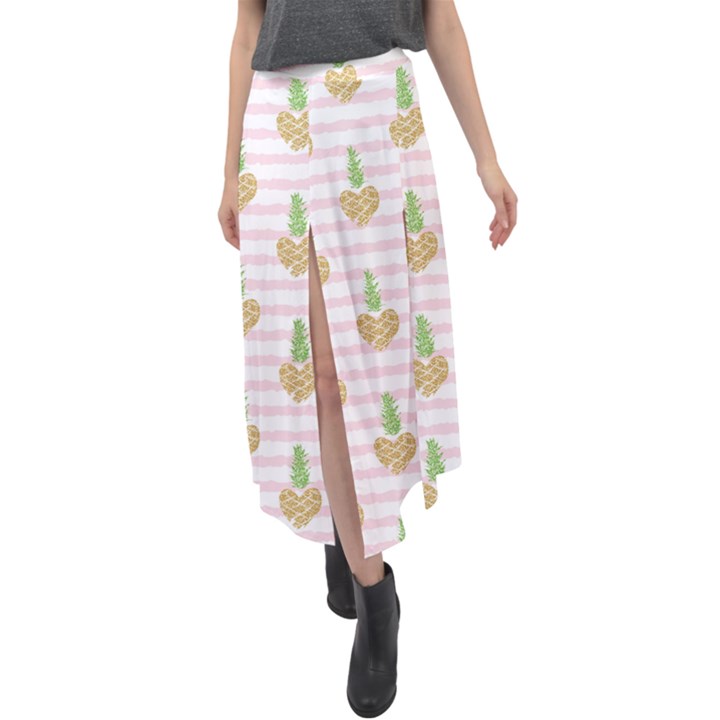 Heart Pineapple Velour Split Maxi Skirt