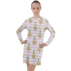 Heart Pineapple Long Sleeve Hoodie Dress by designsbymallika