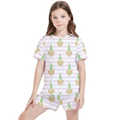 Heart Pineapple Kids  Tee And Sports Shorts Set by designsbymallika