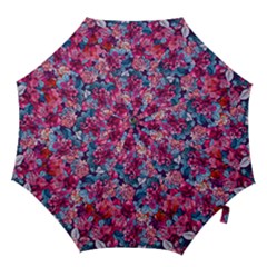 Pink Blue Flowers Hook Handle Umbrellas (medium) by designsbymallika