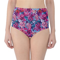 Pink Blue Flowers Classic High-waist Bikini Bottoms by designsbymallika