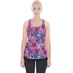 Pink Blue Flowers Piece Up Tank Top by designsbymallika