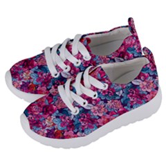 Pink Blue Flowers Kids  Lightweight Sports Shoes by designsbymallika